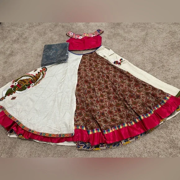 Pink white garba navratri festive traditional chaniya lehenga ghagra choli - Picture 7 of 12